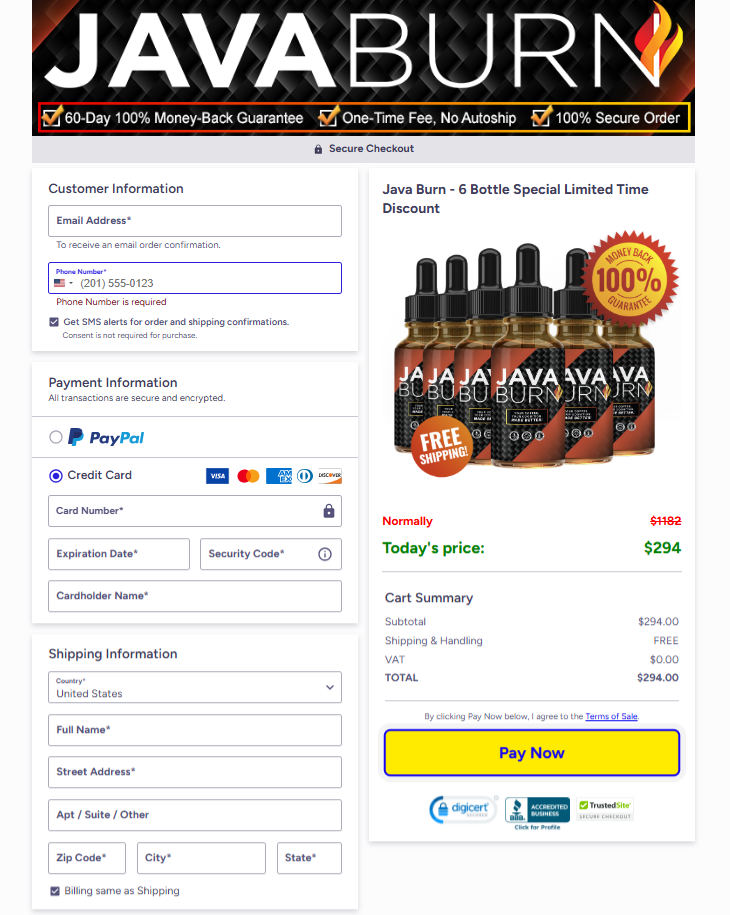 Java Burn 2.0 Checkout Page 